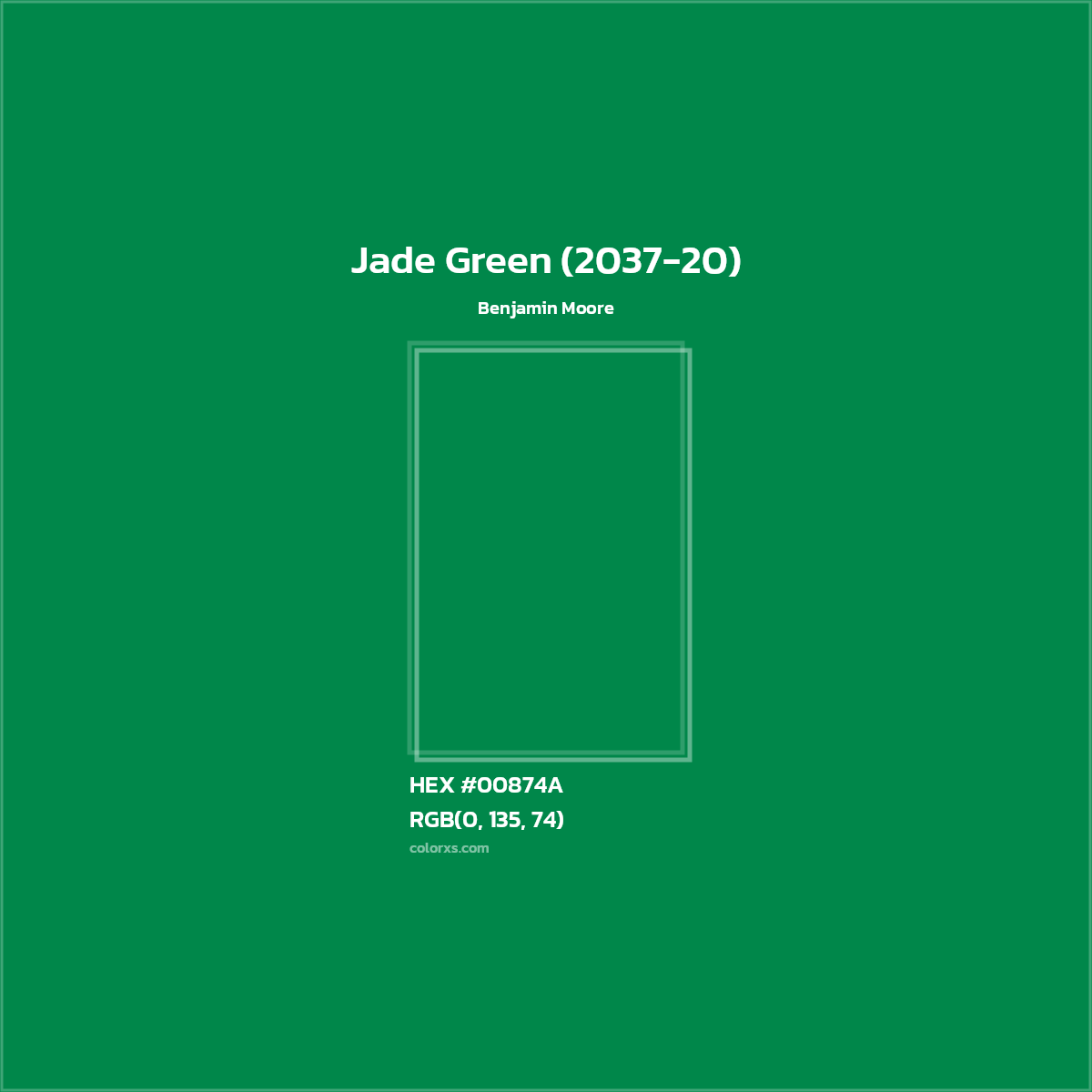 HEX #00874A Jade Green (2037-20) Paint Benjamin Moore - Color Code