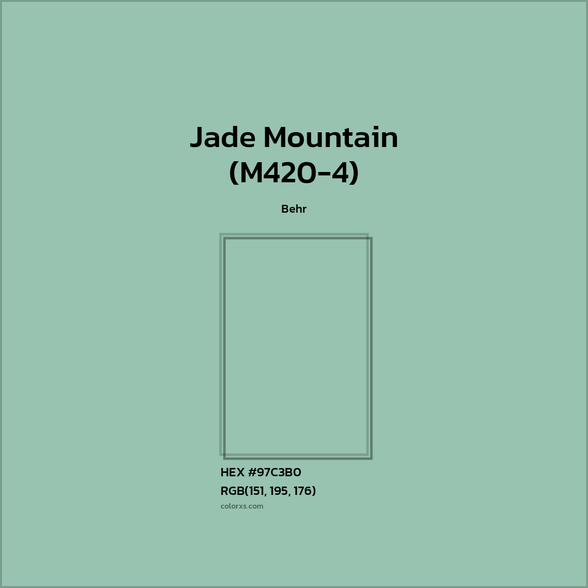 HEX #97C3B0 Jade Mountain (M420-4) Paint Behr - Color Code