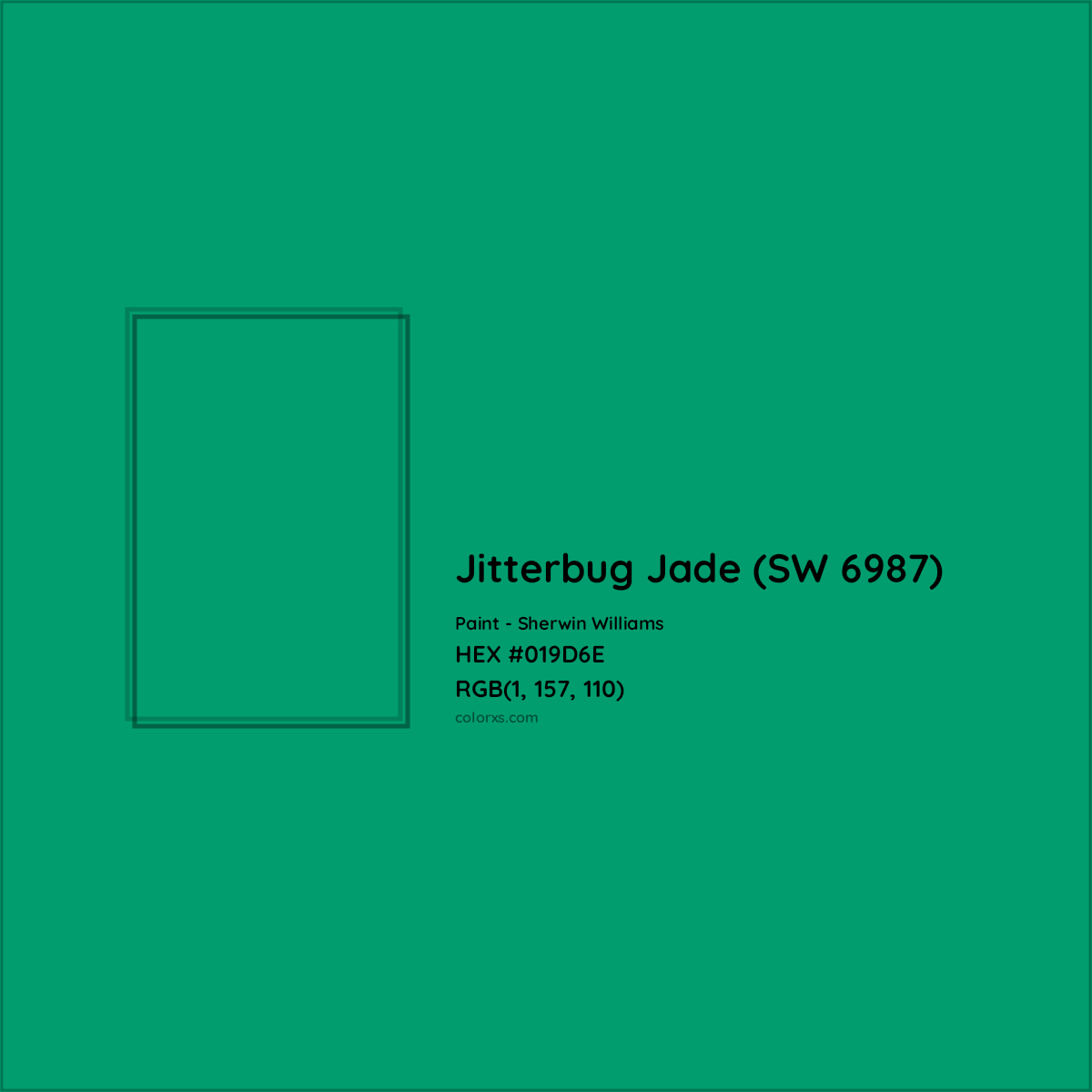 HEX #019D6E Jitterbug Jade (SW 6987) Paint Sherwin Williams - Color Code