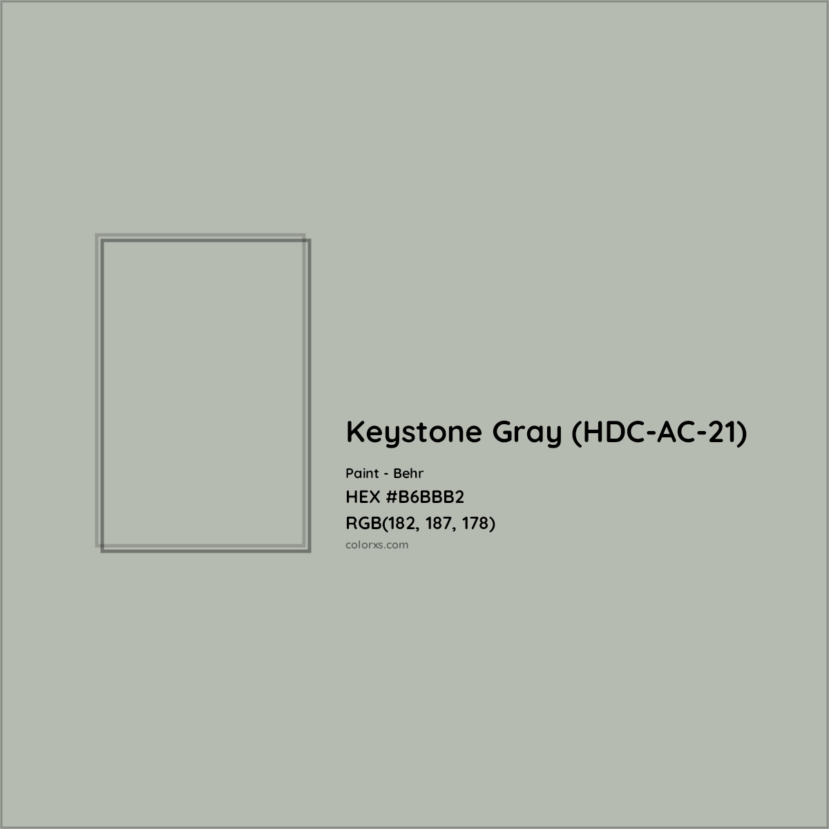 HEX #B6BBB2 Keystone Gray (HDC-AC-21) Paint Behr - Color Code