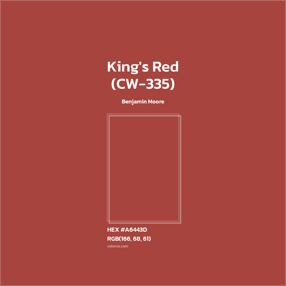 HEX #A6443D King's Red (CW-335) Paint Benjamin Moore - Color Code