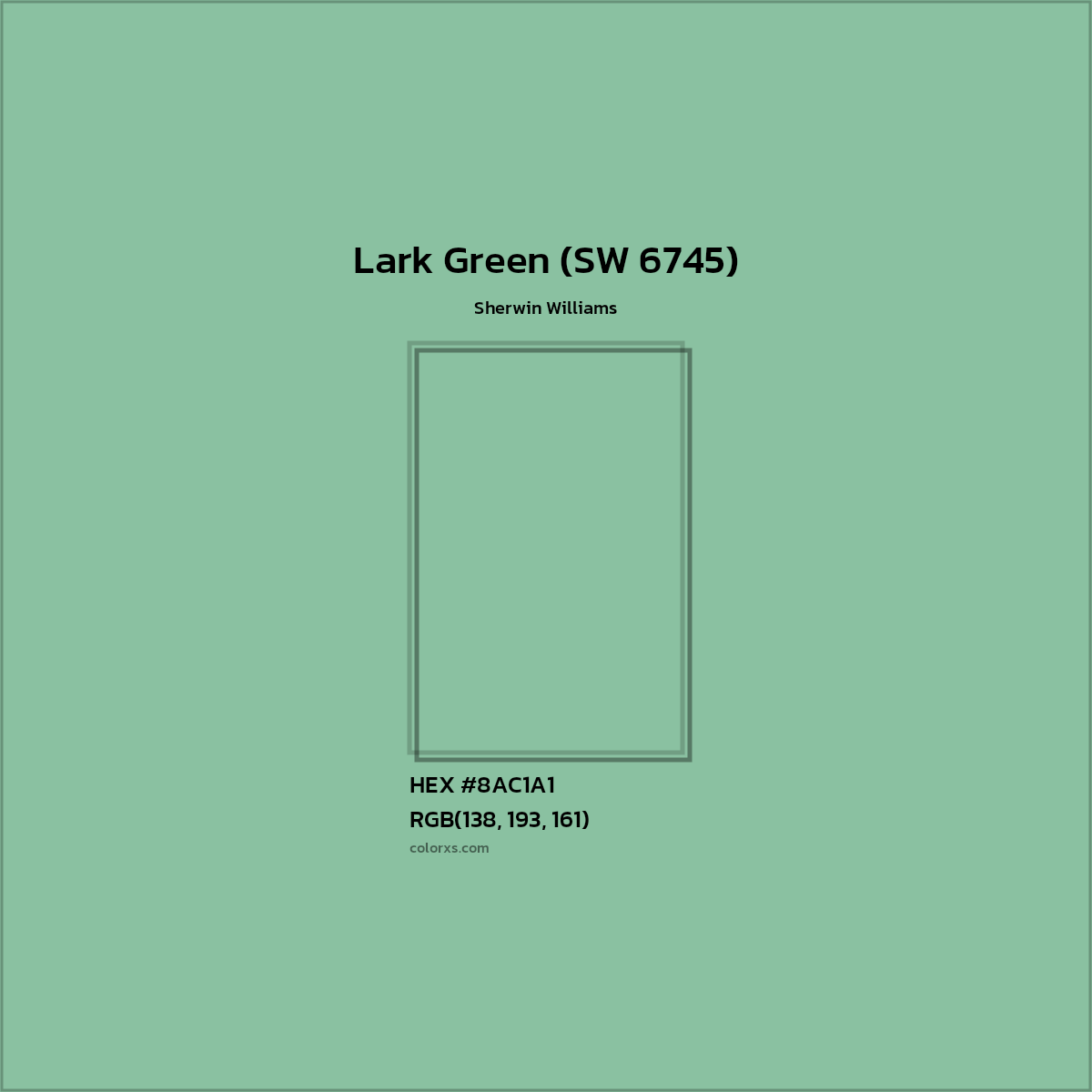 HEX #8AC1A1 Lark Green (SW 6745) Paint Sherwin Williams - Color Code