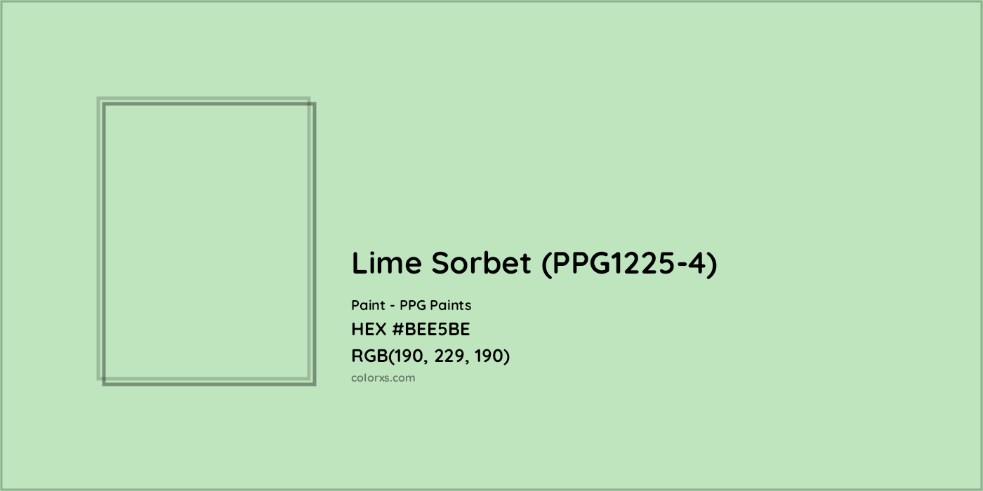 HEX #BEE5BE Lime Sorbet (PPG1225-4) Paint PPG Paints - Color Code