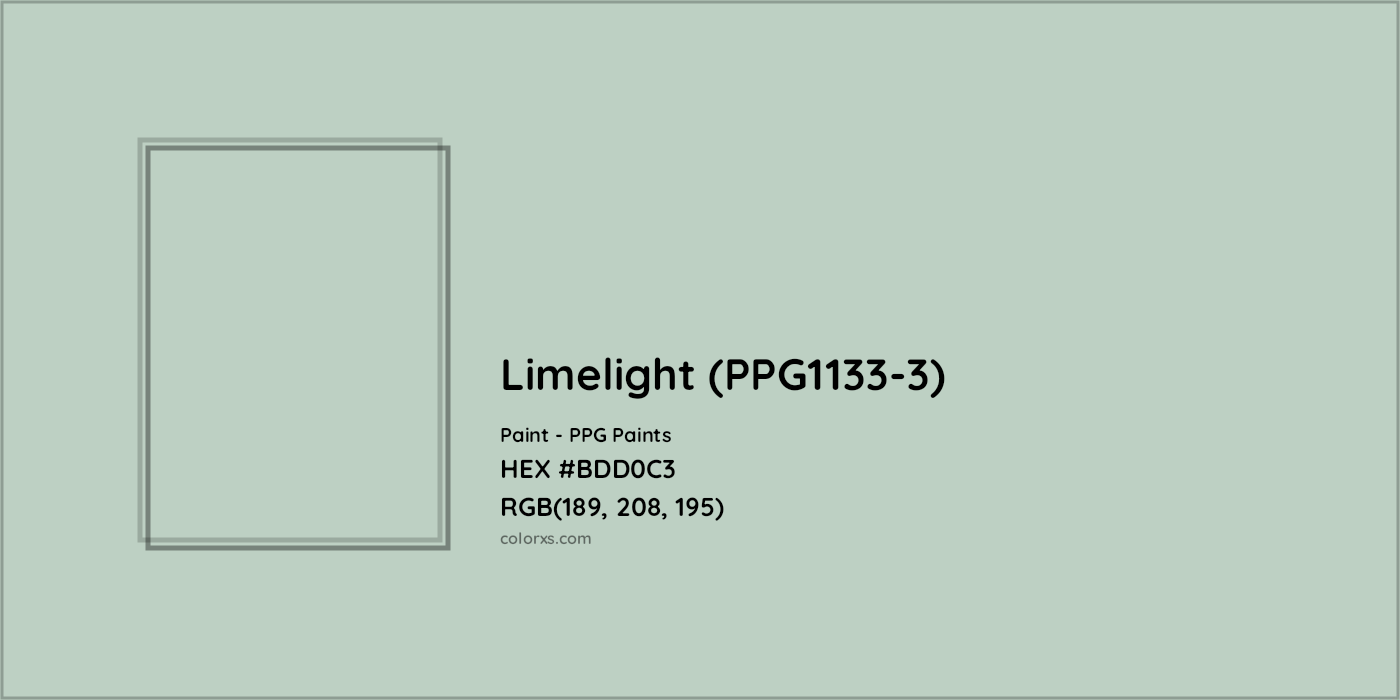 HEX #BDD0C3 Limelight (PPG1133-3) Paint PPG Paints - Color Code