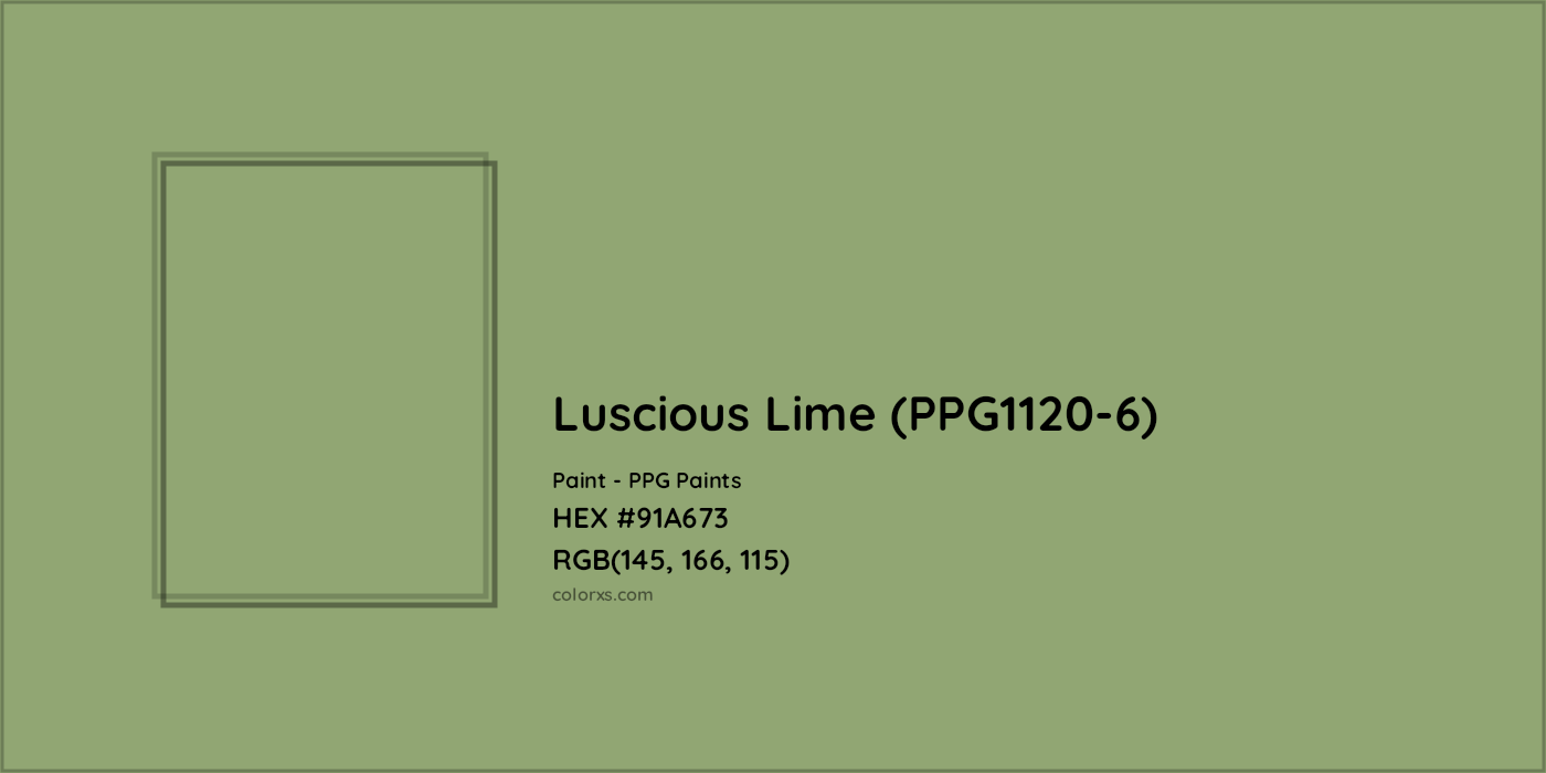 HEX #91A673 Luscious Lime (PPG1120-6) Paint PPG Paints - Color Code
