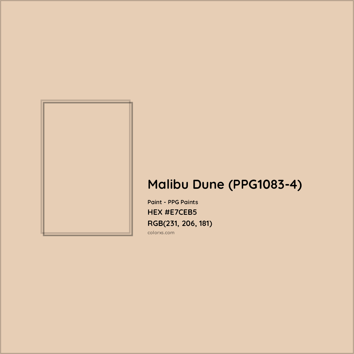 HEX #E7CEB5 Malibu Dune (PPG1083-4) Paint PPG Paints - Color Code