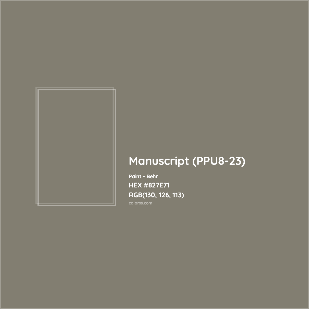 HEX #827E71 Manuscript (PPU8-23) Paint Behr - Color Code