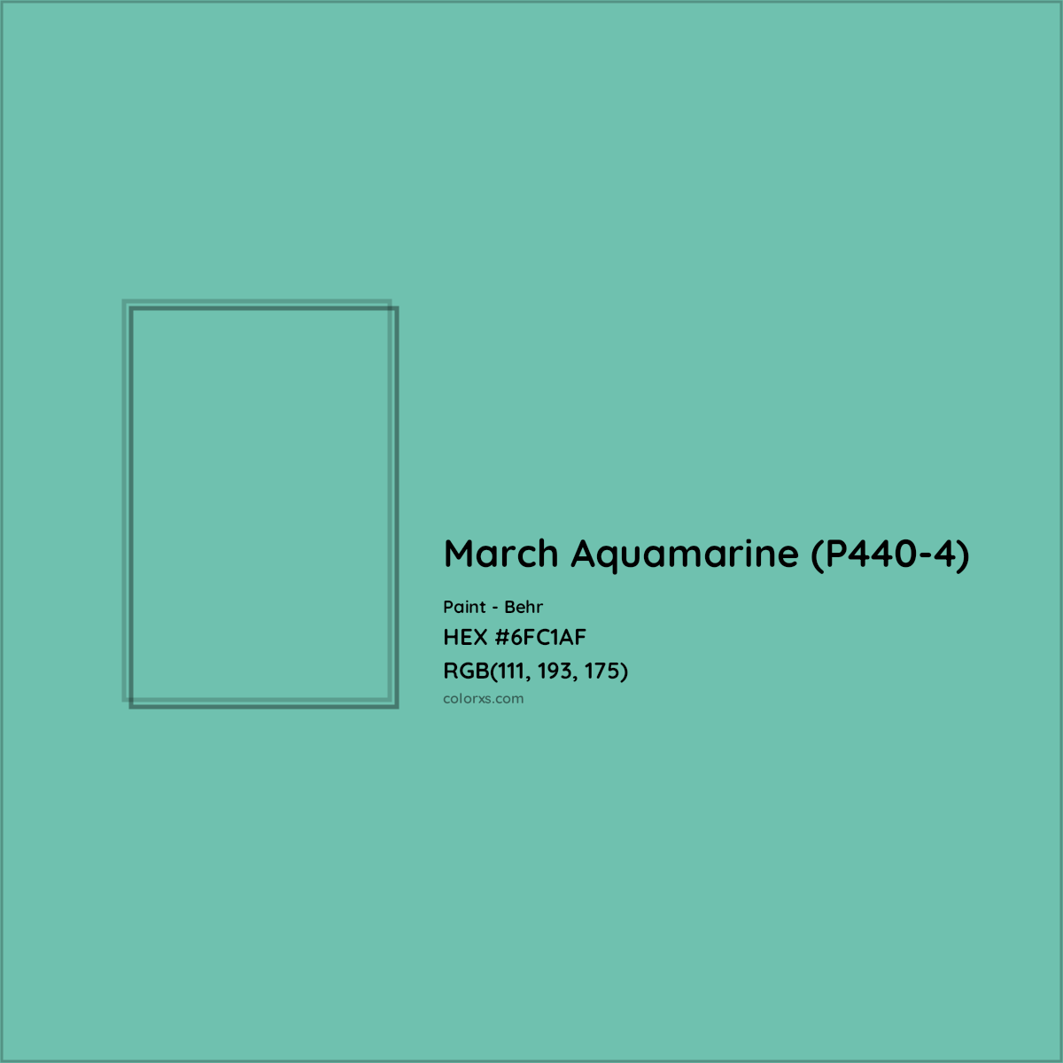 HEX #6FC1AF March Aquamarine (P440-4) Paint Behr - Color Code