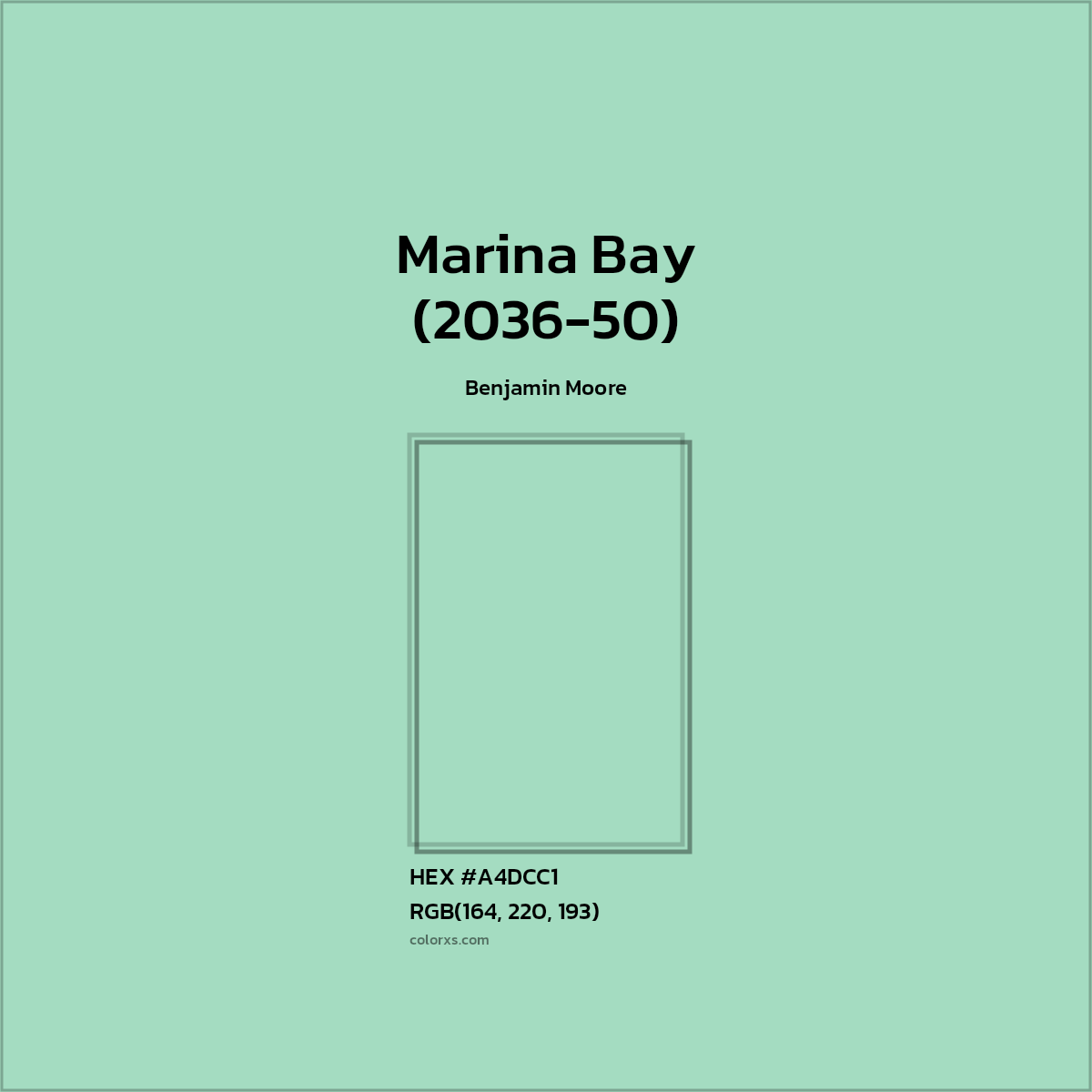 HEX #A4DCC1 Marina Bay (2036-50) Paint Benjamin Moore - Color Code