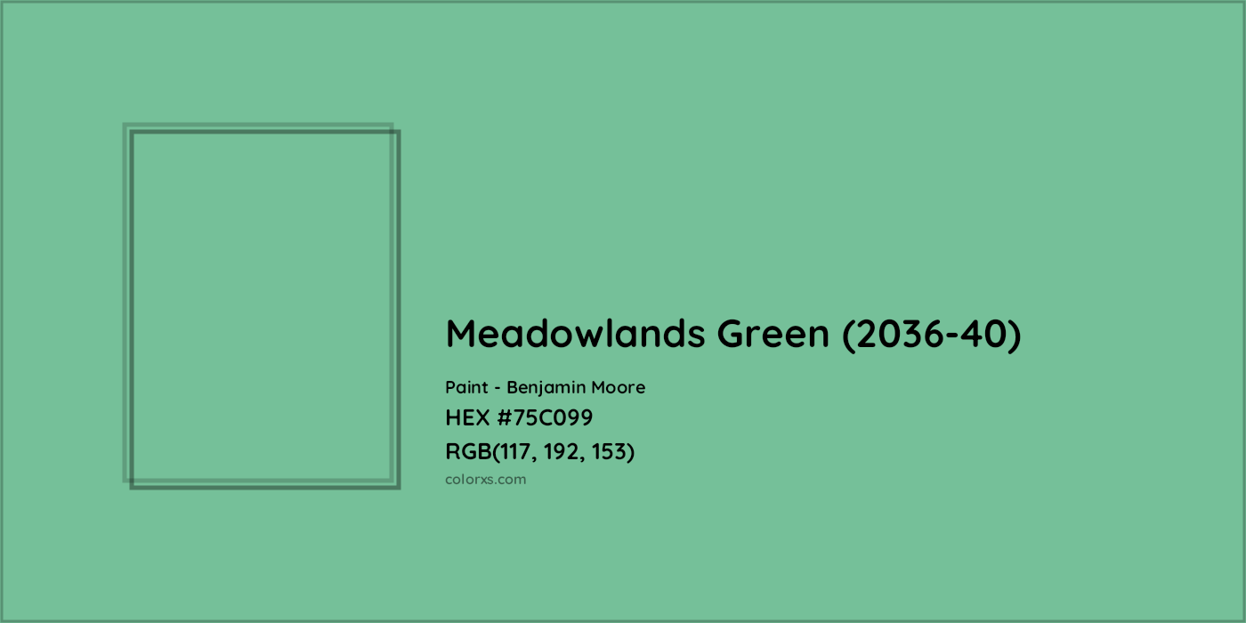 HEX #75C099 Meadowlands Green (2036-40) Paint Benjamin Moore - Color Code