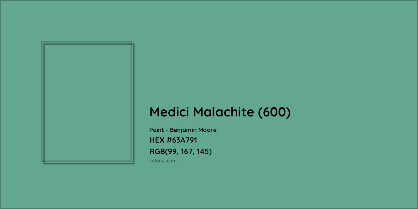 HEX #63A791 Medici Malachite (600) Paint Benjamin Moore - Color Code