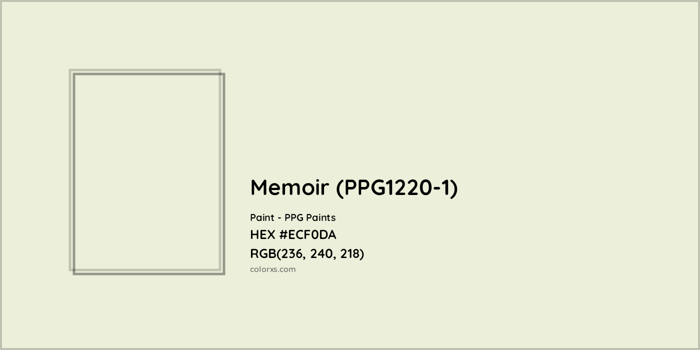 HEX #ECF0DA Memoir (PPG1220-1) Paint PPG Paints - Color Code