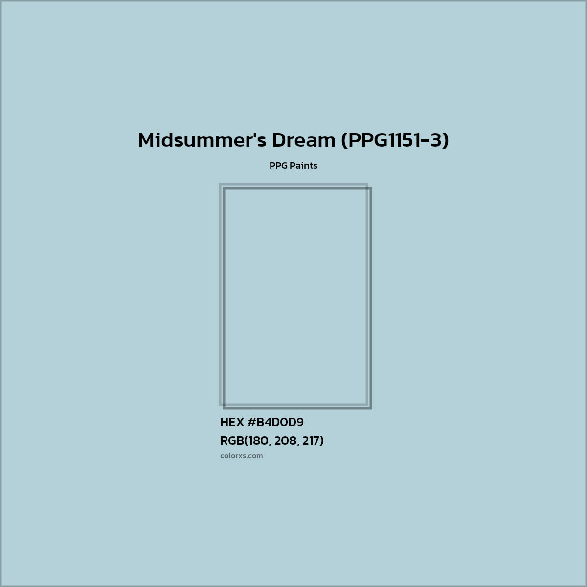 HEX #B4D0D9 Midsummer's Dream (PPG1151-3) Paint PPG Paints - Color Code