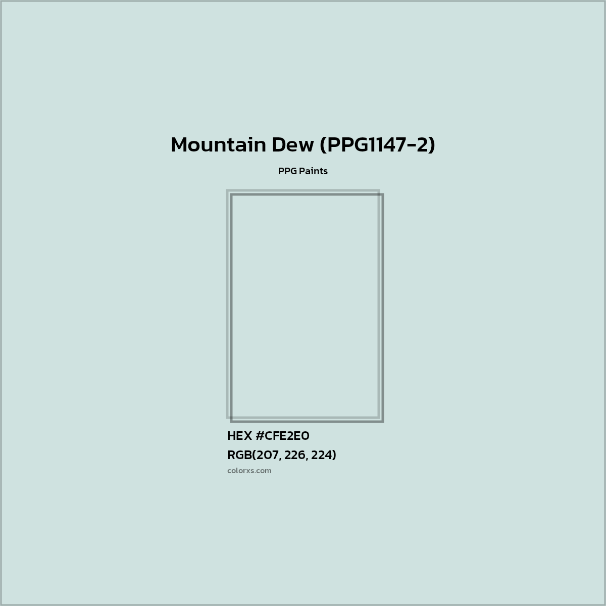 HEX #CFE2E0 Mountain Dew (PPG1147-2) Paint PPG Paints - Color Code