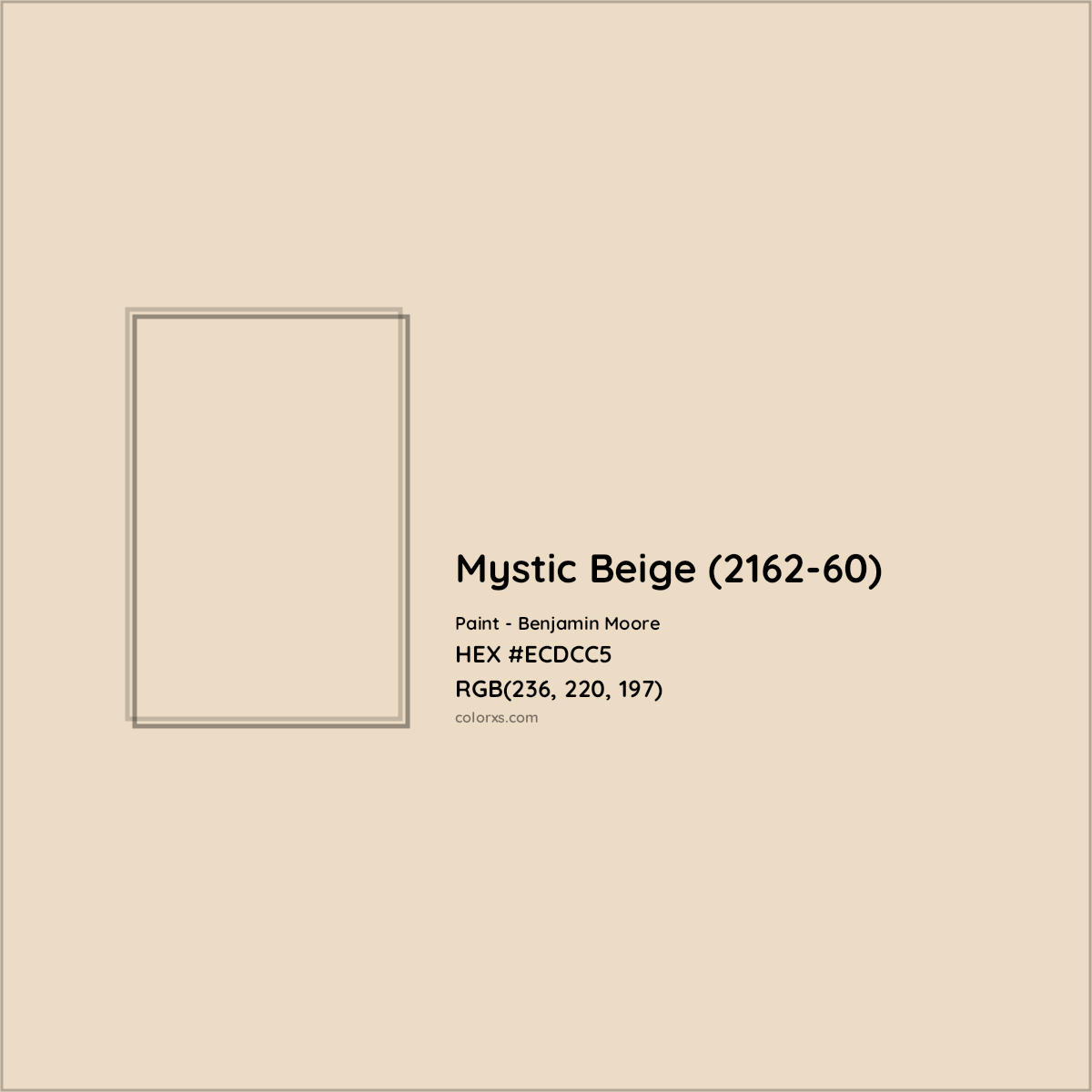 HEX #ECDCC5 Mystic Beige (2162-60) Paint Benjamin Moore - Color Code
