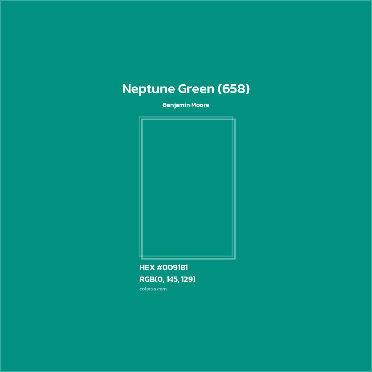 HEX #009181 Neptune Green (658) Paint Benjamin Moore - Color Code