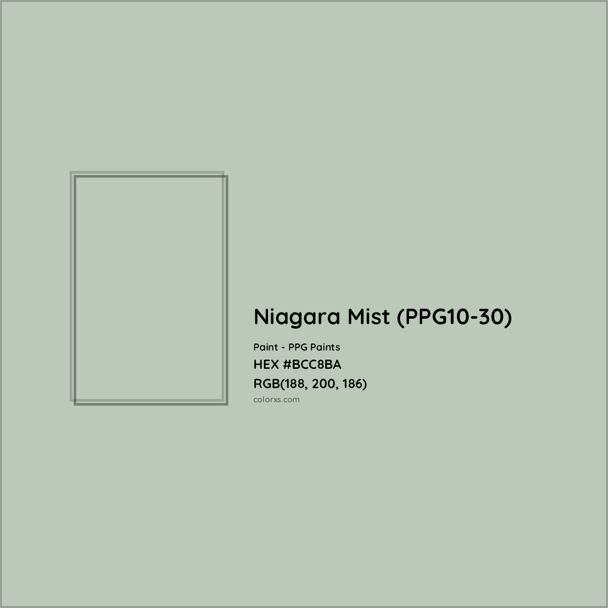 HEX #BCC8BA Niagara Mist (PPG10-30) Paint PPG Paints - Color Code