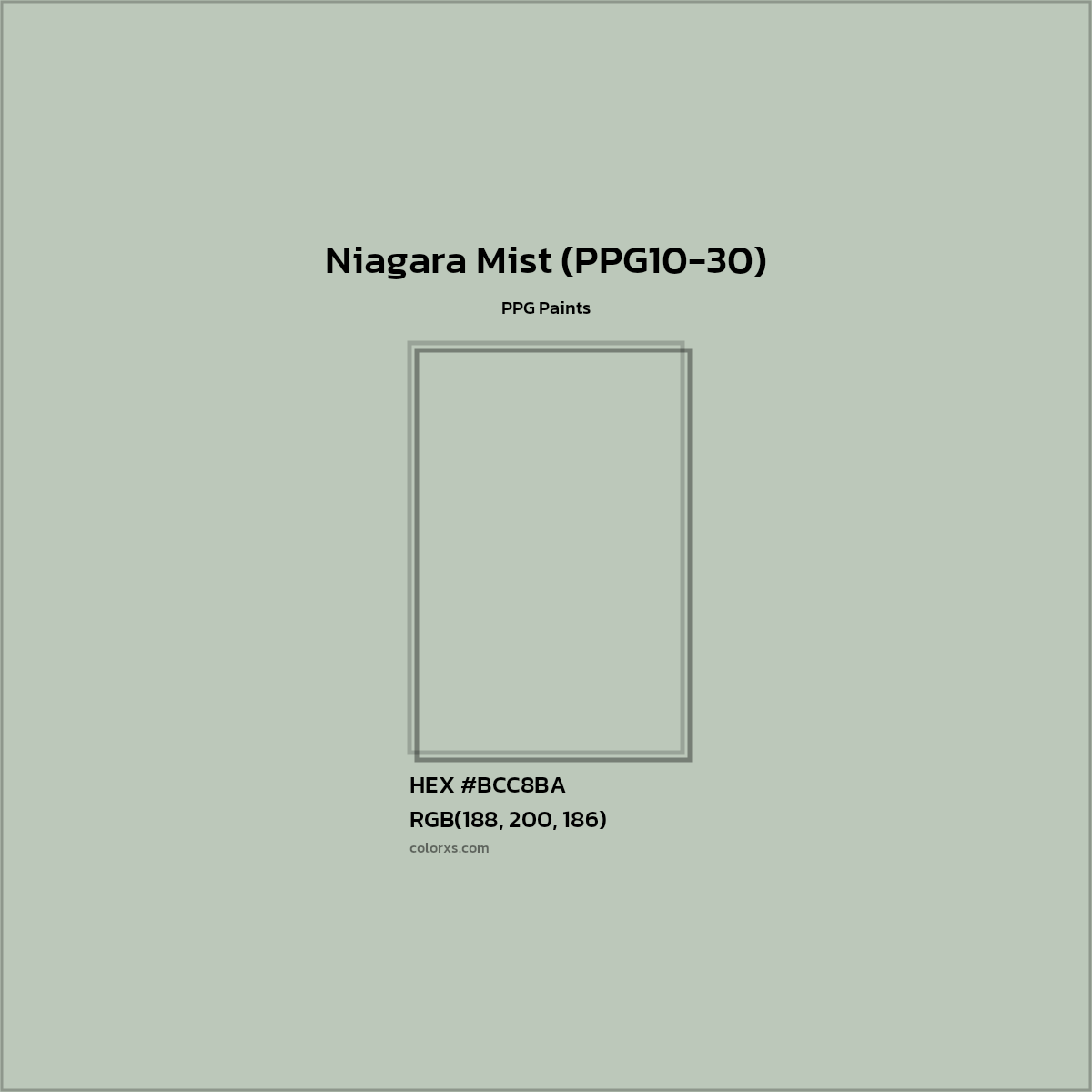 HEX #BCC8BA Niagara Mist (PPG10-30) Paint PPG Paints - Color Code