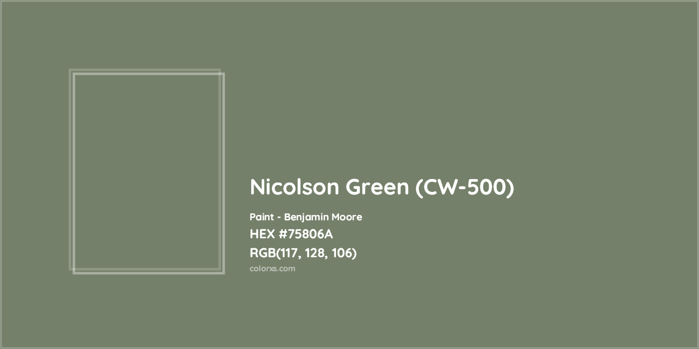 HEX #75806A Nicolson Green (CW-500) Paint Benjamin Moore - Color Code