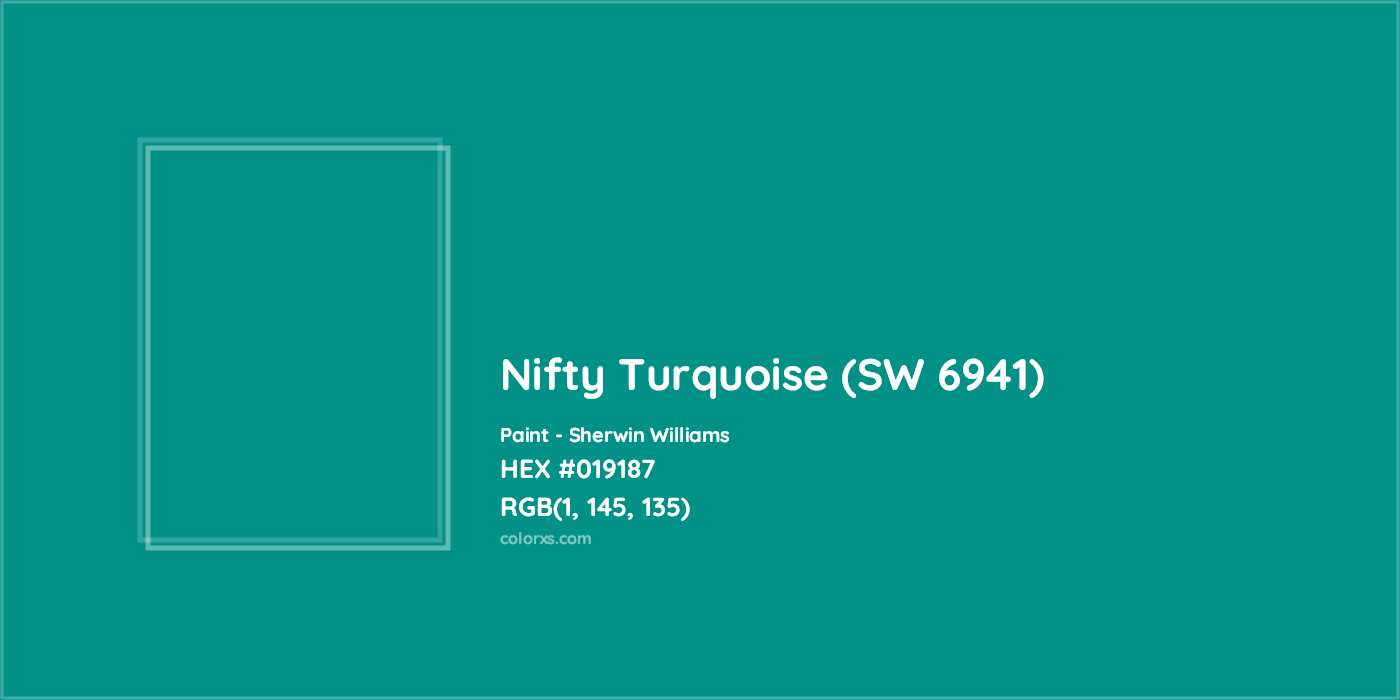 HEX #019187 Nifty Turquoise (SW 6941) Paint Sherwin Williams - Color Code