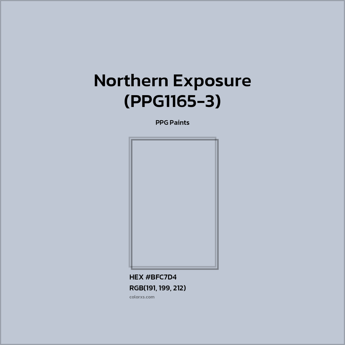 HEX #BFC7D4 Northern Exposure (PPG1165-3) Paint PPG Paints - Color Code