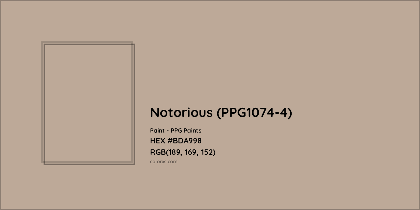 HEX #BDA998 Notorious (PPG1074-4) Paint PPG Paints - Color Code