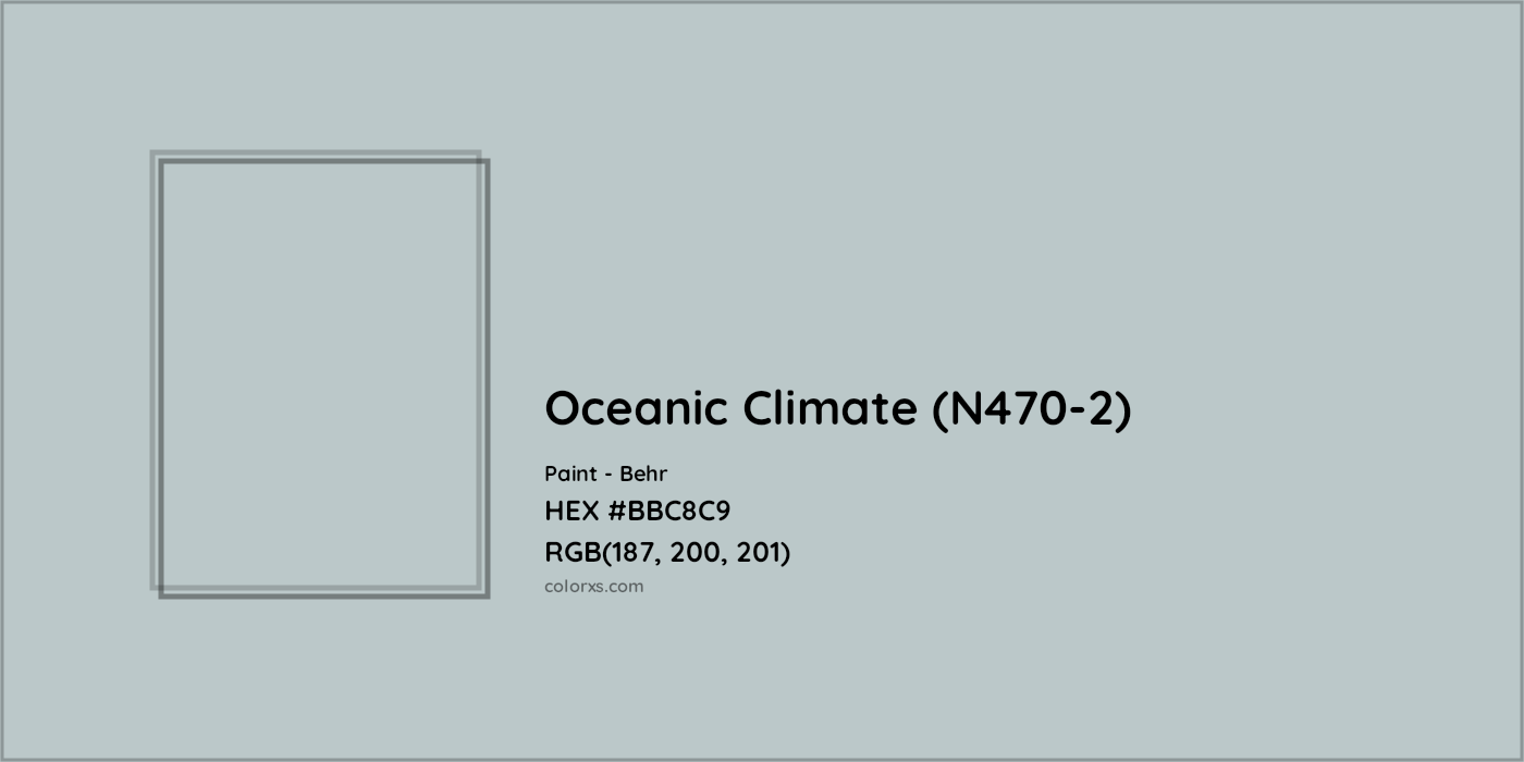 HEX #BBC8C9 Oceanic Climate (N470-2) Paint Behr - Color Code