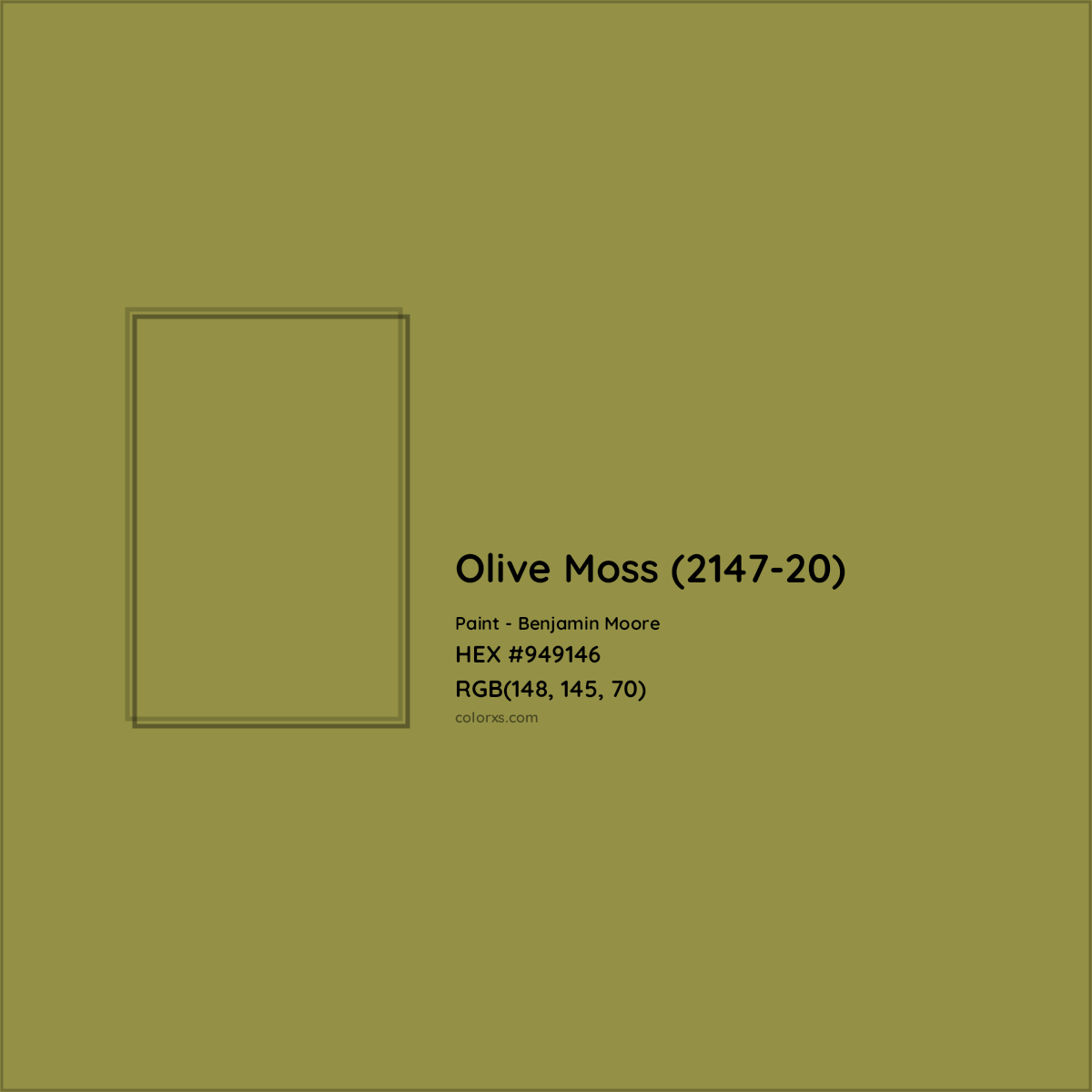 HEX #949146 Olive Moss (2147-20) Paint Benjamin Moore - Color Code
