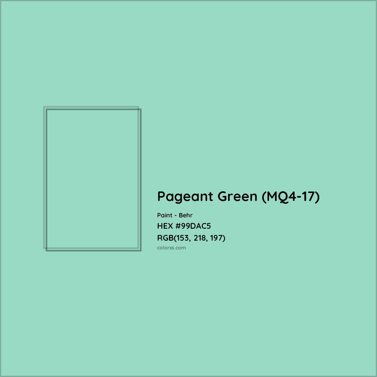 HEX #99DAC5 Pageant Green (MQ4-17) Paint Behr - Color Code