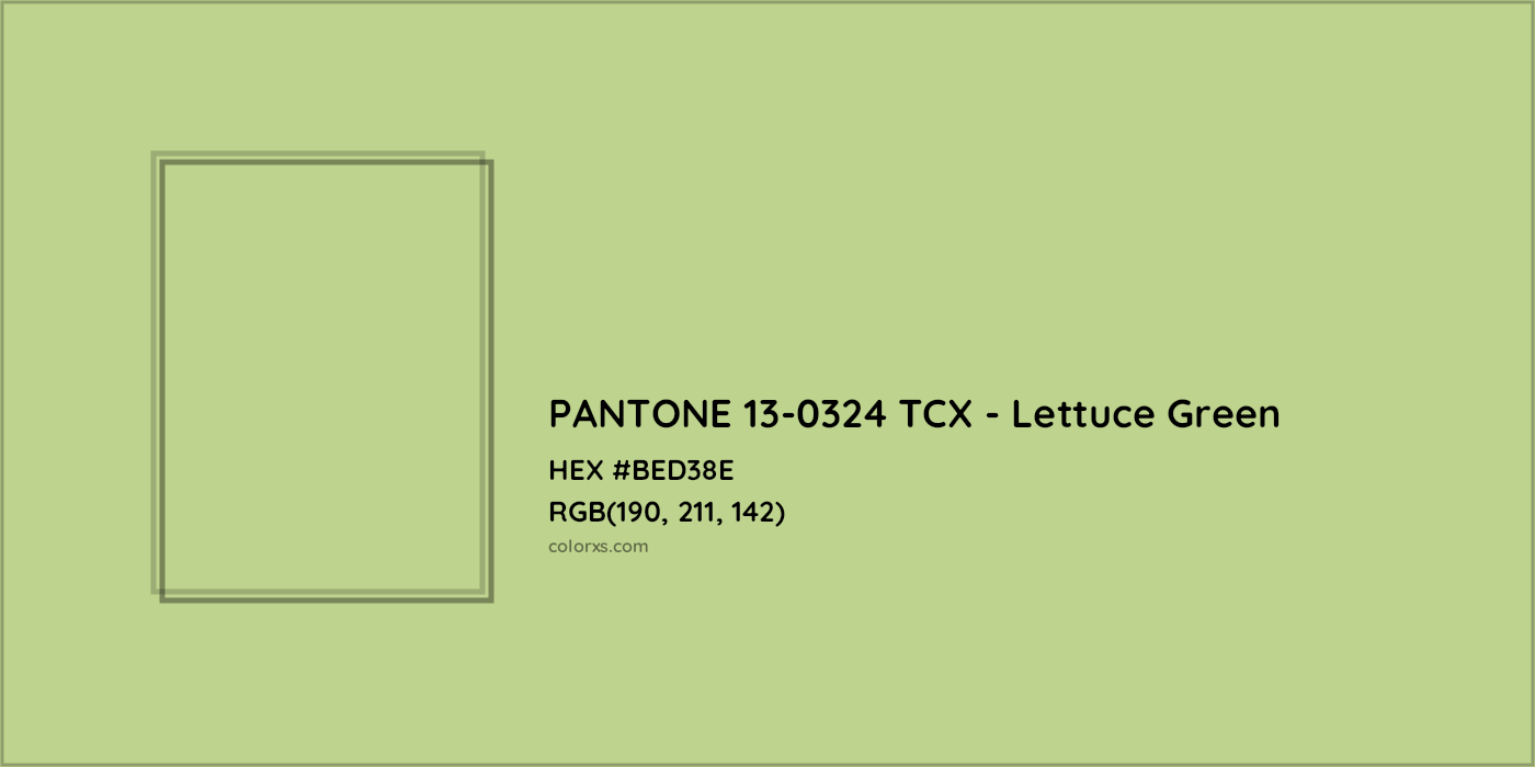 HEX #BED38E PANTONE 13-0324 TCX - Lettuce Green CMS Pantone TCX - Color Code