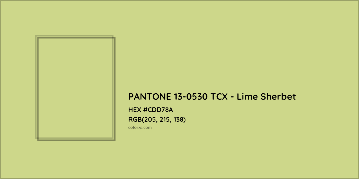 HEX #CDD78A PANTONE 13-0530 TCX - Lime Sherbet CMS Pantone TCX - Color Code