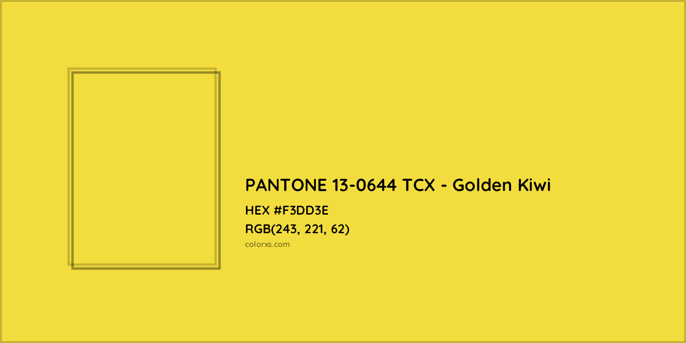 HEX #F3DD3E PANTONE 13-0644 TCX - Golden Kiwi CMS Pantone TCX - Color Code