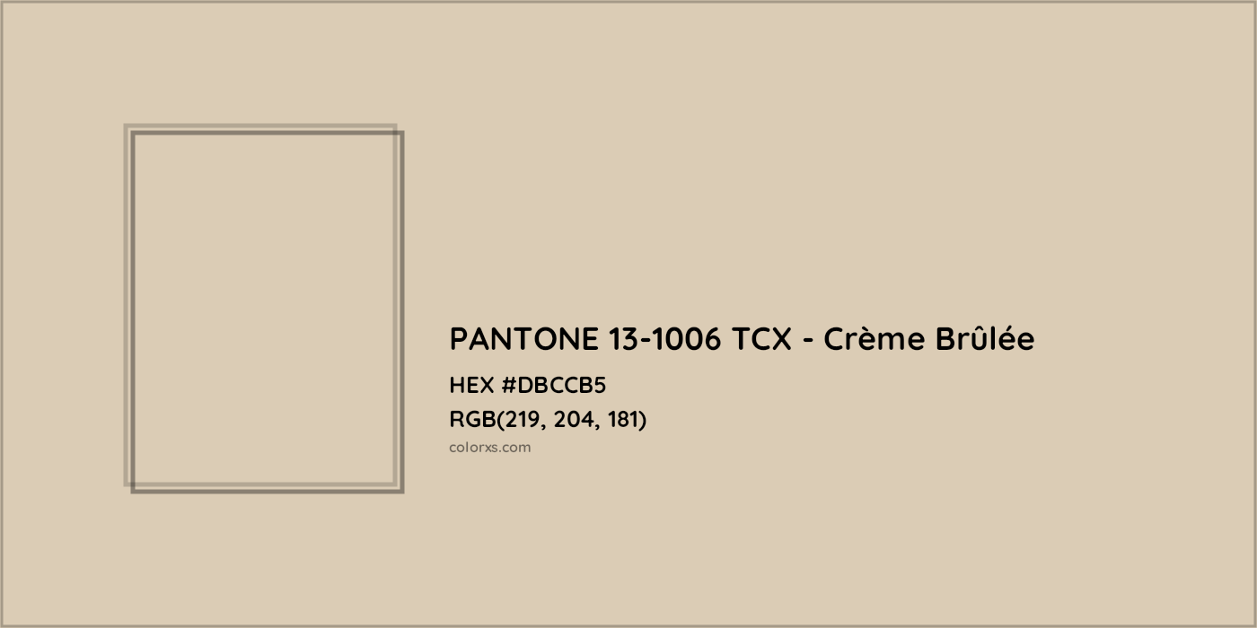 HEX #DBCCB5 PANTONE 13-1006 TCX - Crème Brûlée CMS Pantone TCX - Color Code