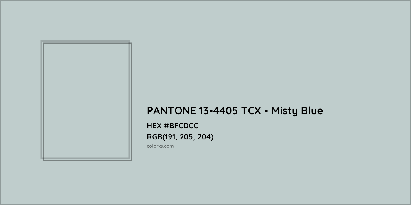 HEX #BFCDCC PANTONE 13-4405 TCX - Misty Blue CMS Pantone TCX - Color Code