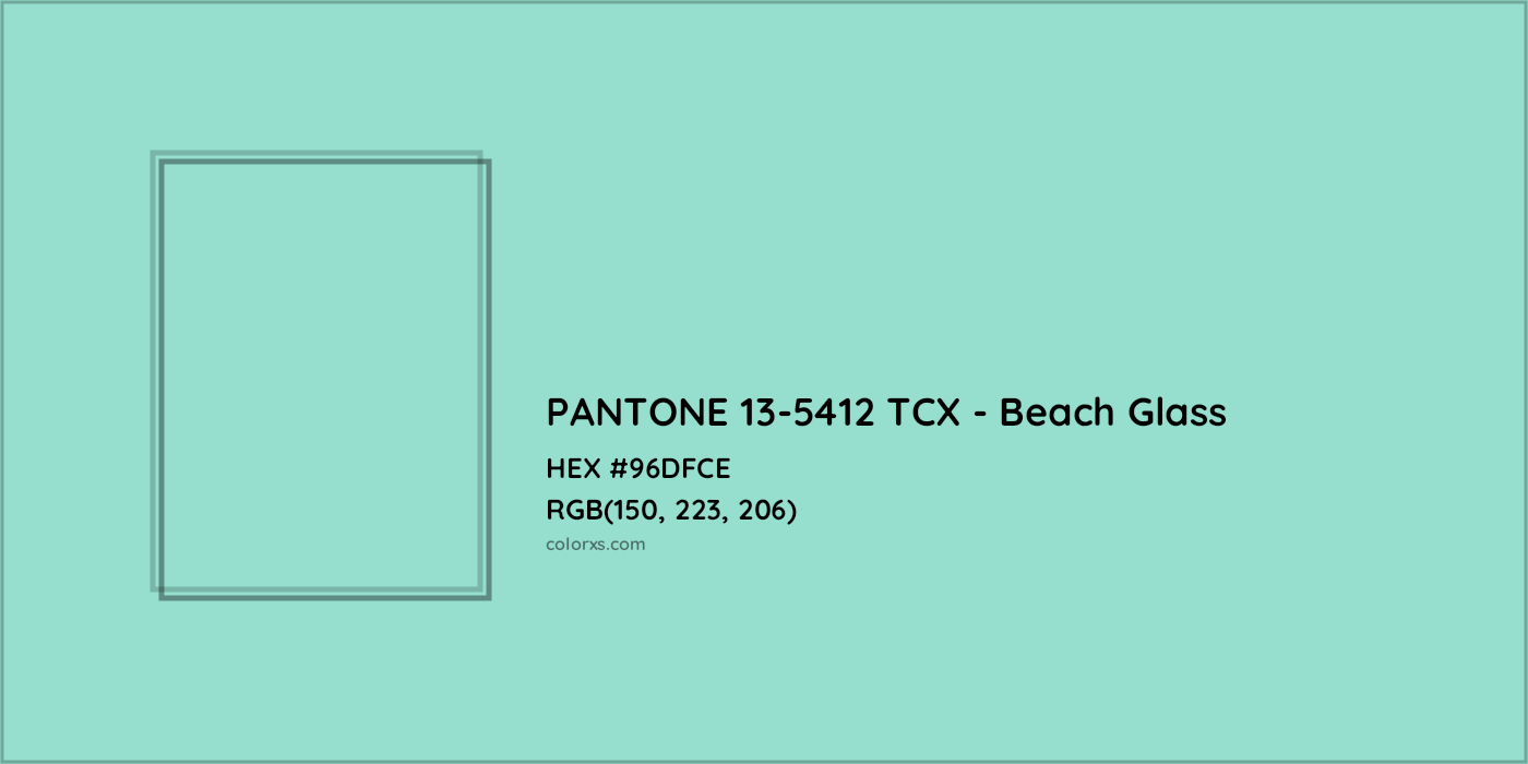 HEX #96DFCE PANTONE 13-5412 TCX - Beach Glass CMS Pantone TCX - Color Code