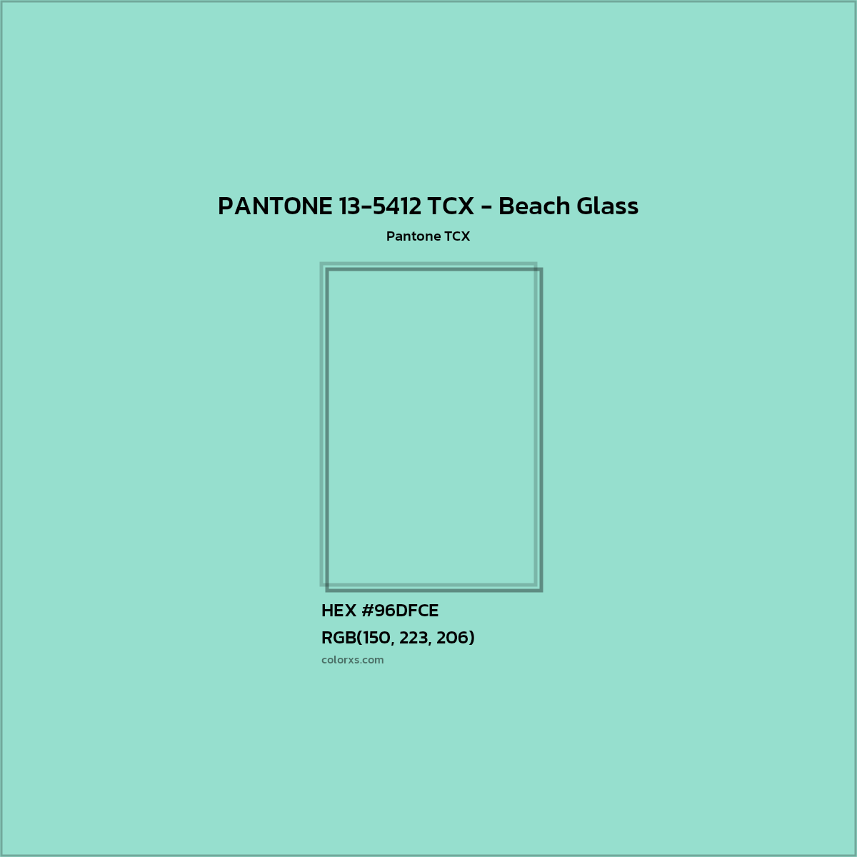 HEX #96DFCE PANTONE 13-5412 TCX - Beach Glass CMS Pantone TCX - Color Code