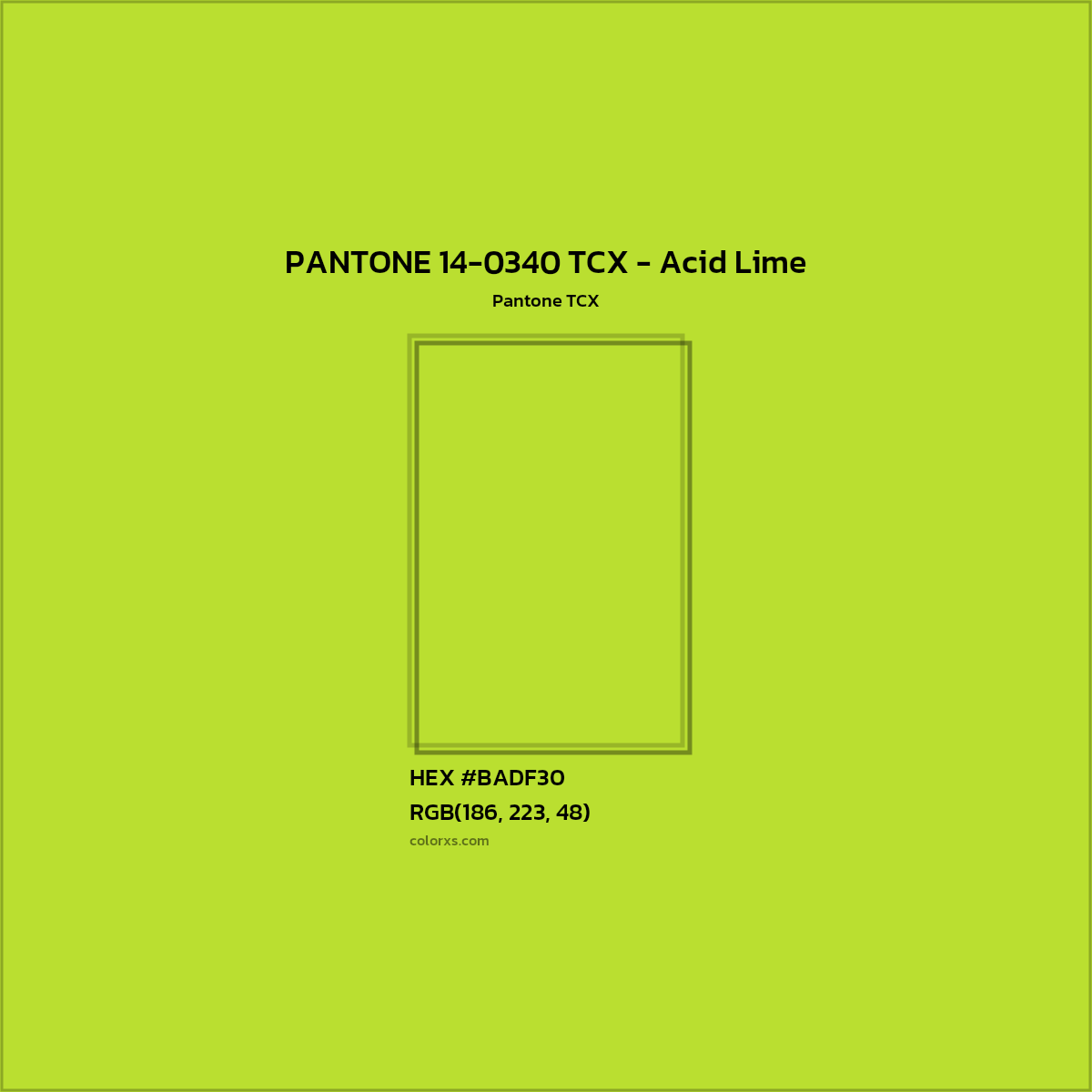 HEX #BADF30 PANTONE 14-0340 TCX - Acid Lime CMS Pantone TCX - Color Code