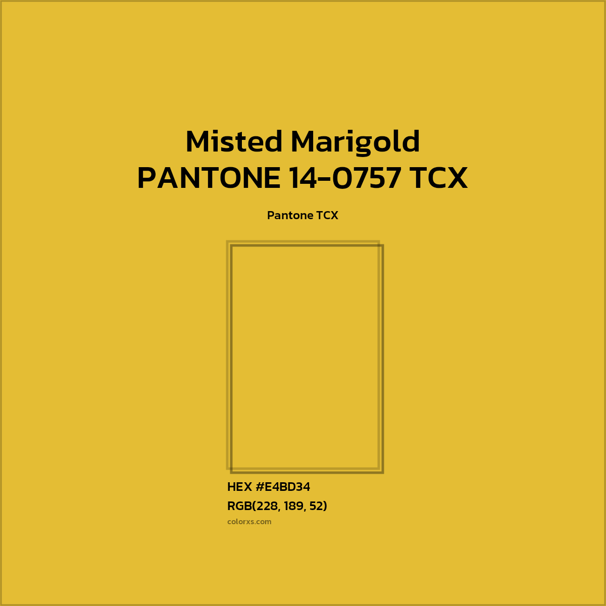 HEX #E3BD33 PANTONE 14-0757 TCX - Misted Marigold CMS Pantone TCX - Color Code