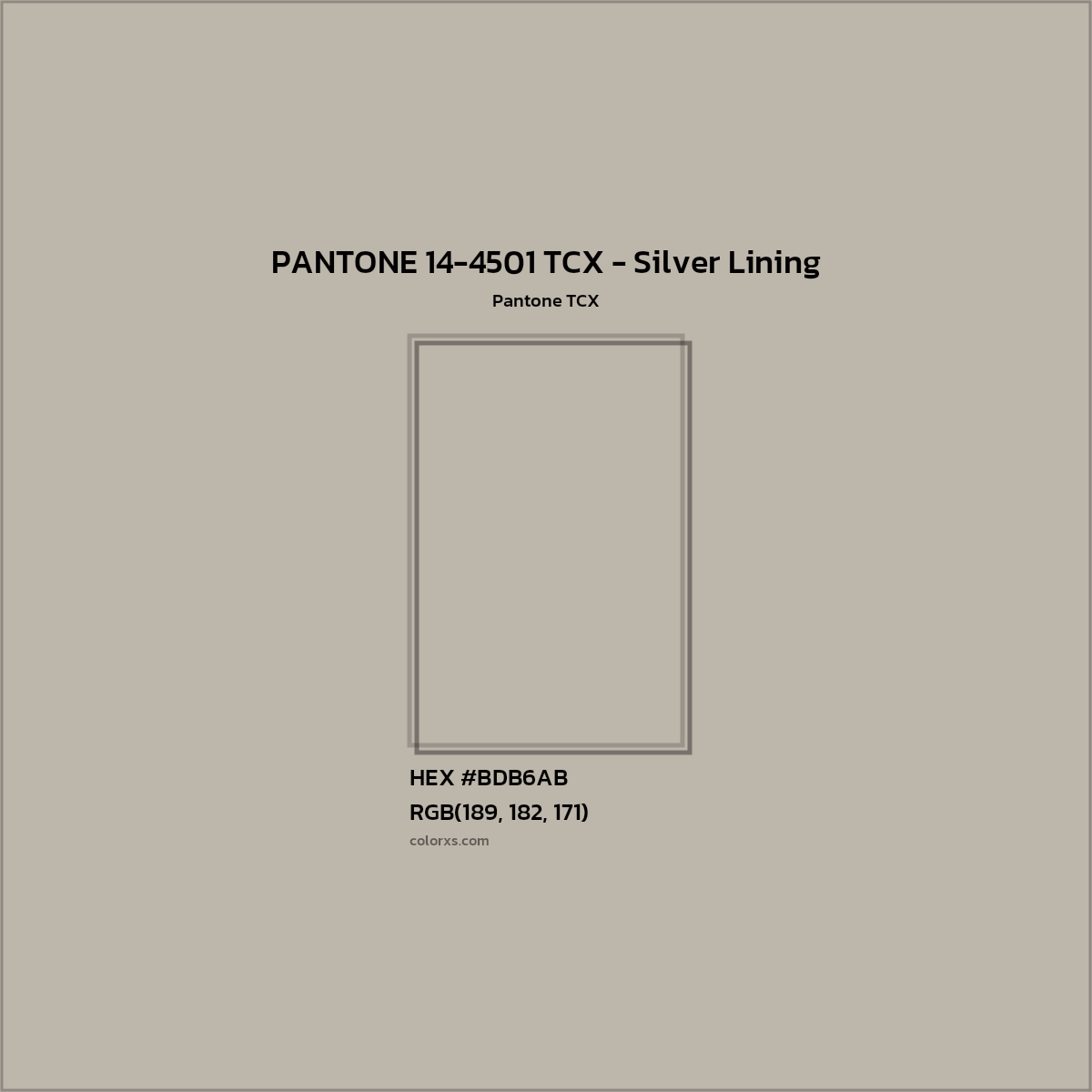 HEX #BDB6AB PANTONE 14-4501 TCX - Silver Lining CMS Pantone TCX - Color Code