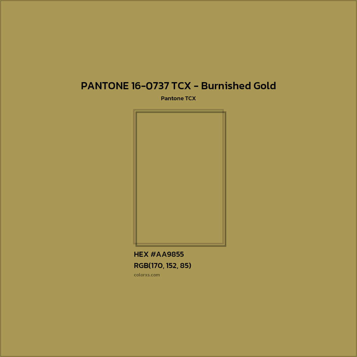 HEX #AA9855 PANTONE 16-0737 TCX - Burnished Gold CMS Pantone TCX - Color Code