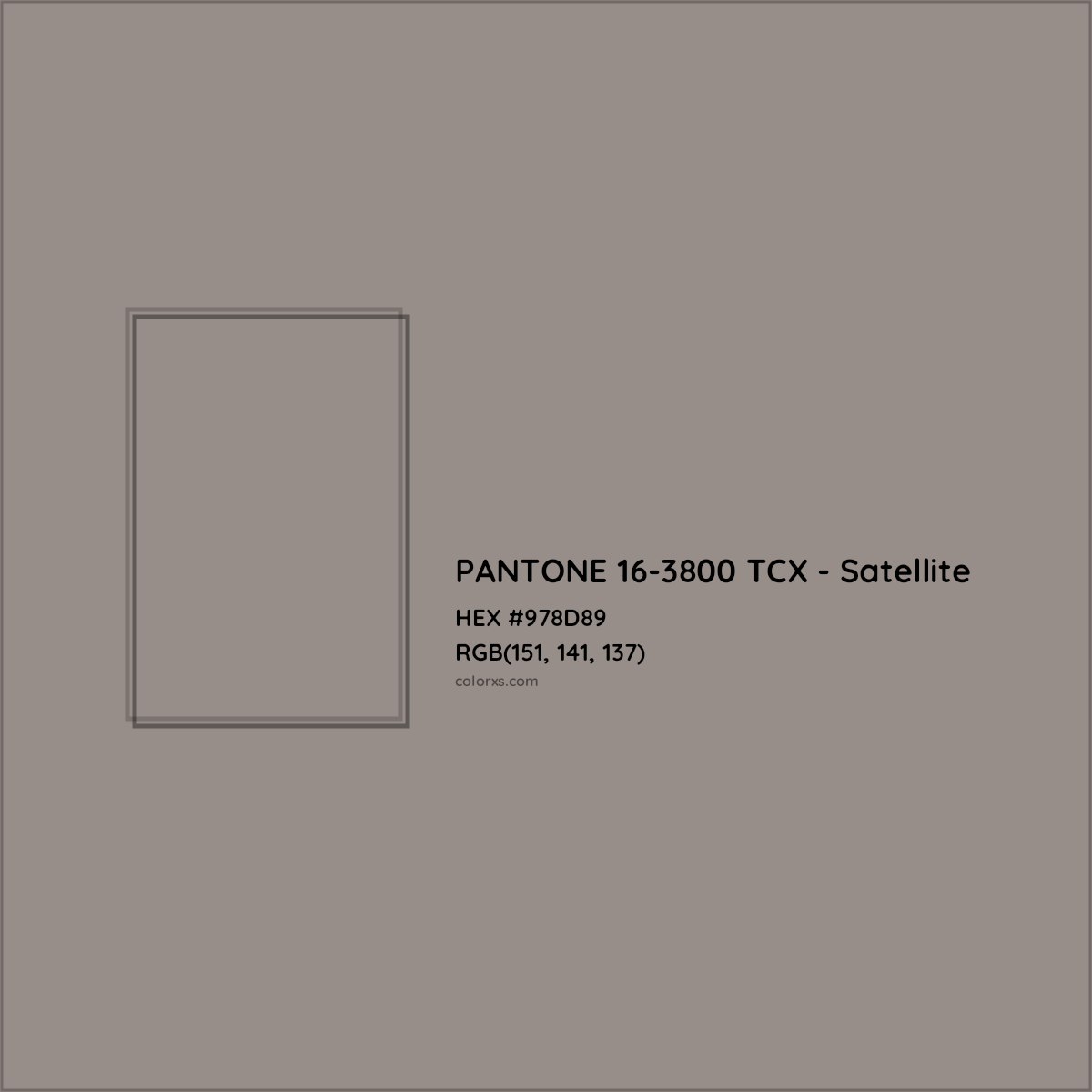HEX #978D89 PANTONE 16-3800 TCX - Satellite CMS Pantone TCX - Color Code