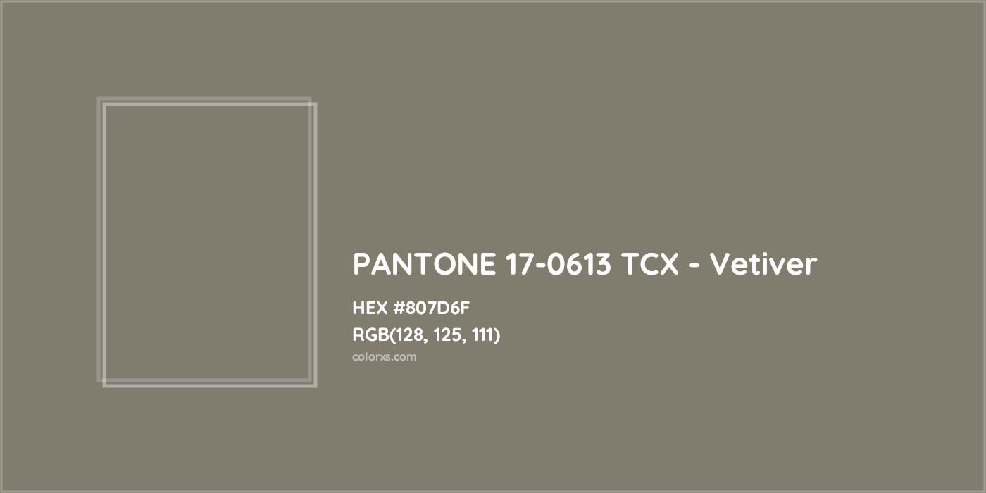 HEX #807D6F PANTONE 17-0613 TCX - Vetiver CMS Pantone TCX - Color Code