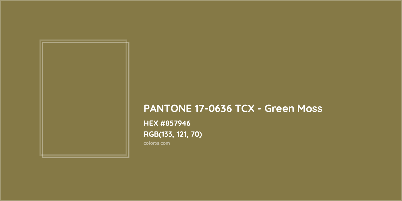 HEX #857946 PANTONE 17-0636 TCX - Green Moss CMS Pantone TCX - Color Code