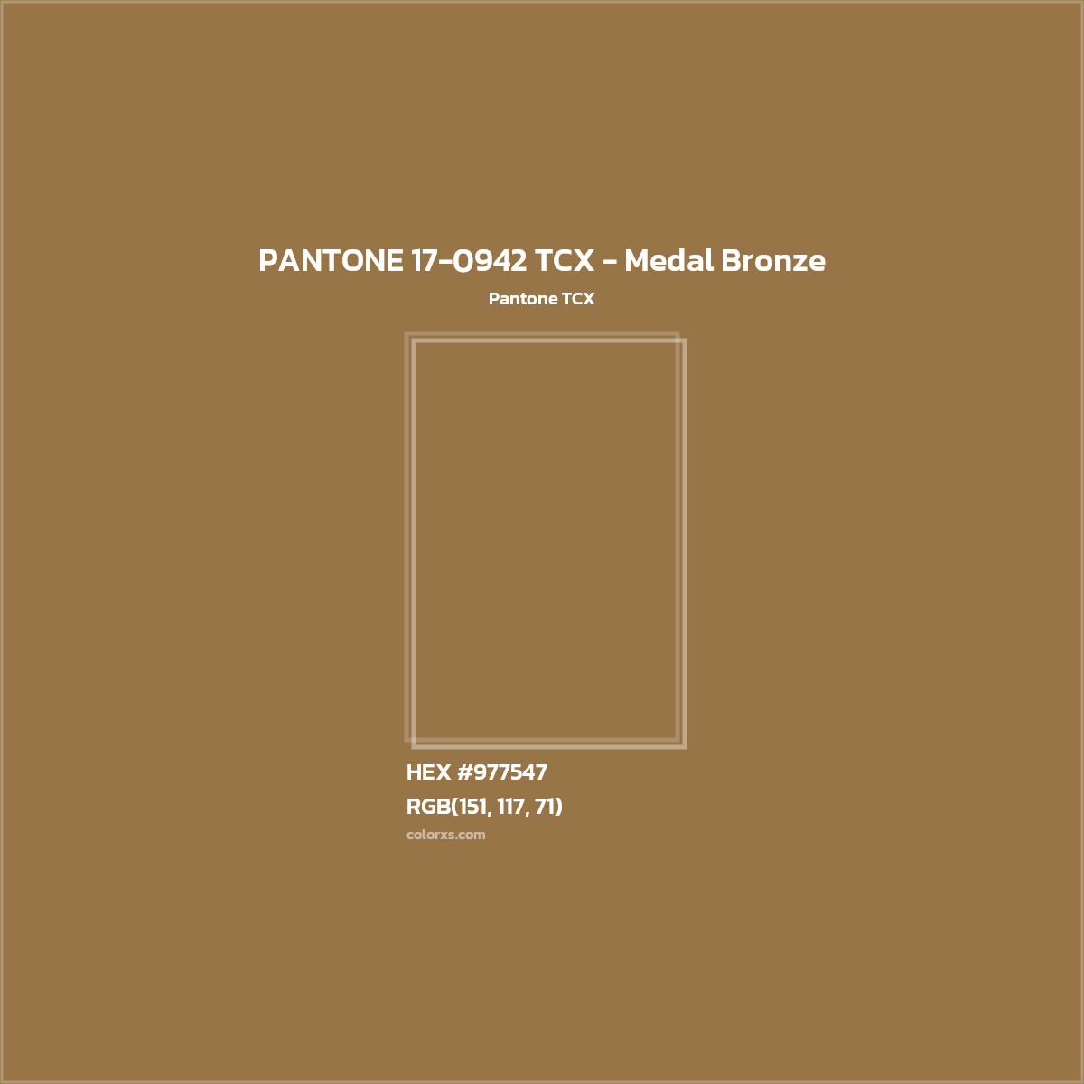 HEX #977547 PANTONE 17-0942 TCX - Medal Bronze CMS Pantone TCX - Color Code