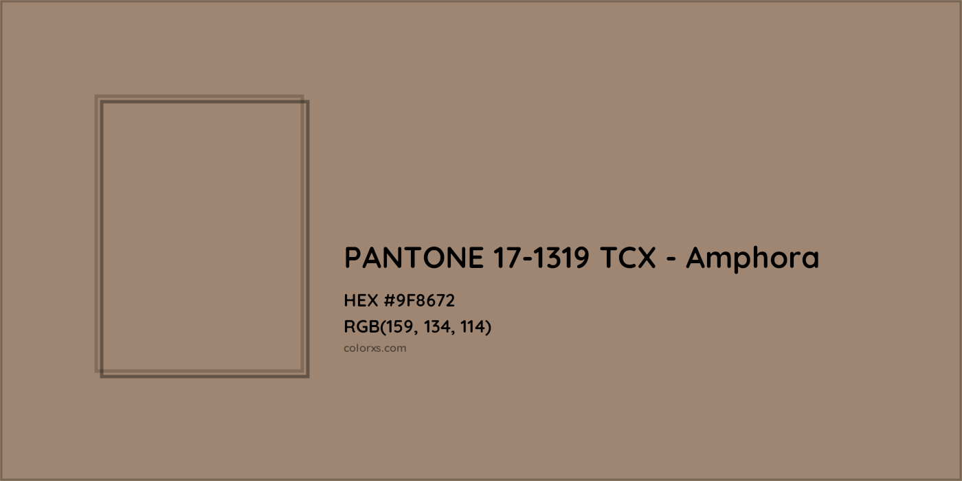 HEX #9F8672 PANTONE 17-1319 TCX - Amphora CMS Pantone TCX - Color Code