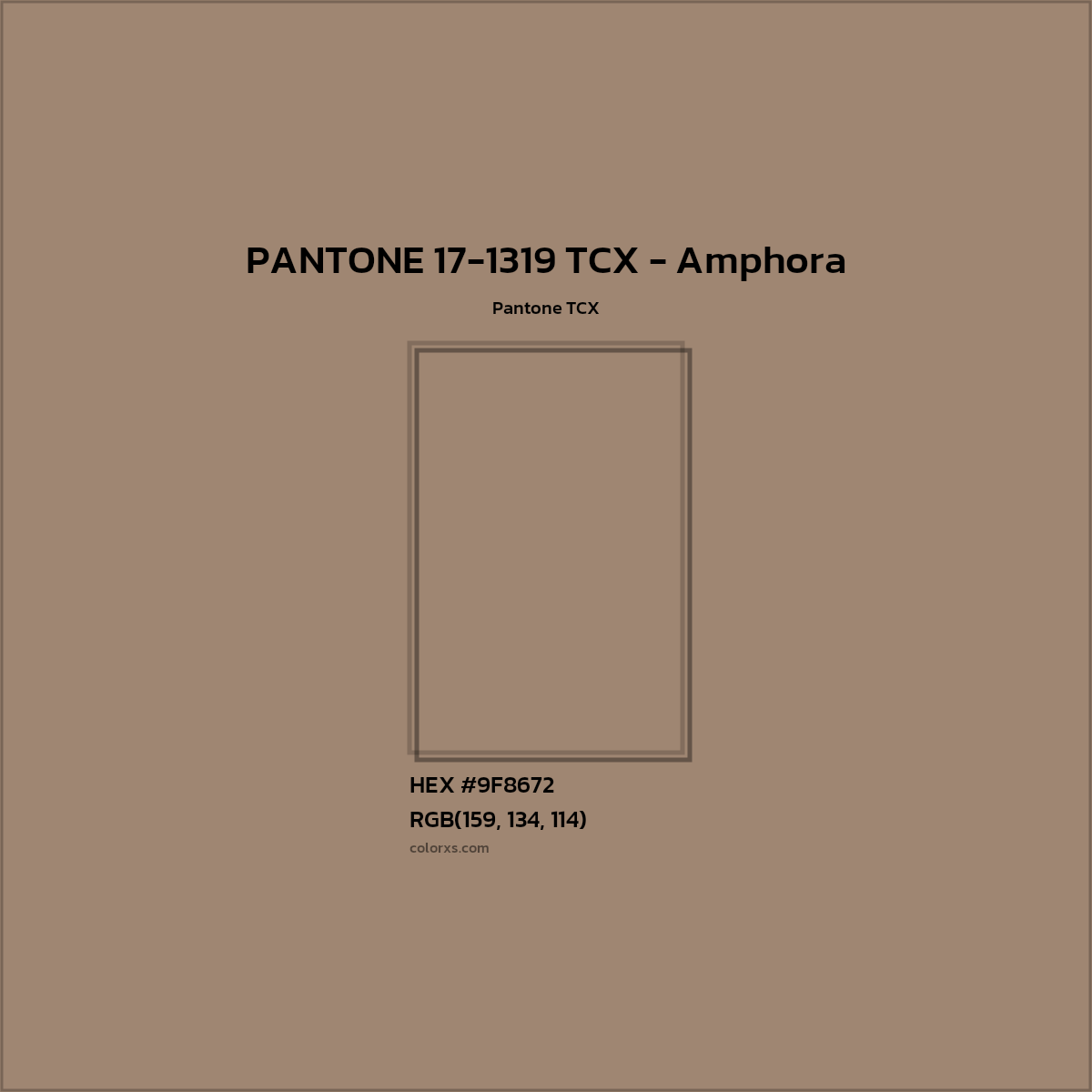 HEX #9F8672 PANTONE 17-1319 TCX - Amphora CMS Pantone TCX - Color Code