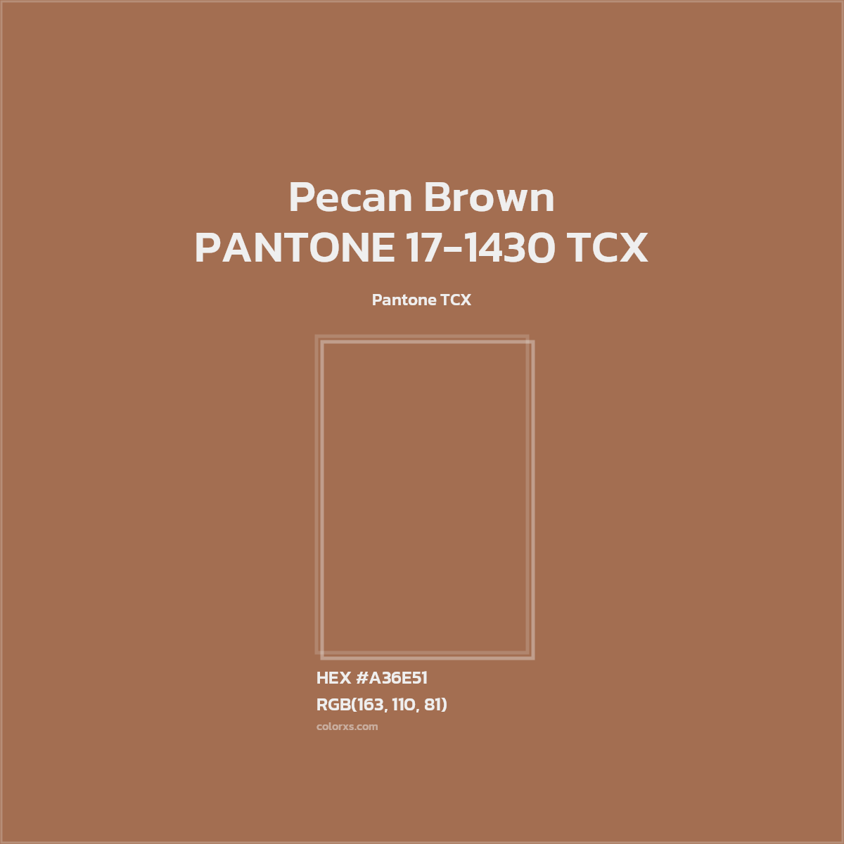 HEX #A36E51 PANTONE 17-1430 TCX - Pecan Brown CMS Pantone TCX - Color Code