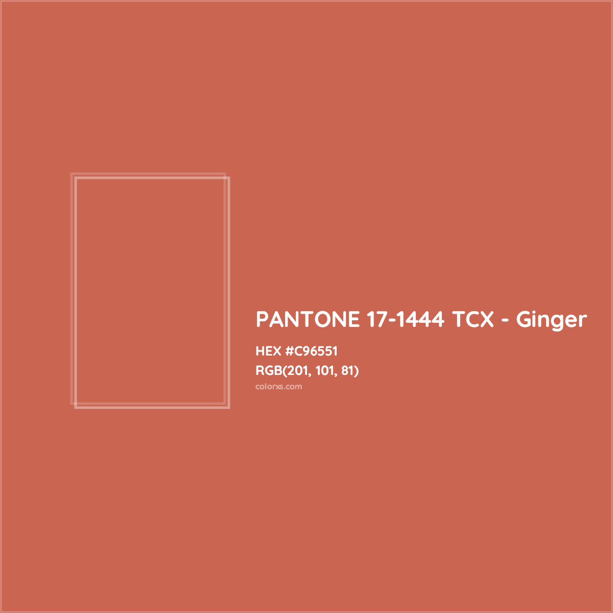 HEX #C96551 PANTONE 17-1444 TCX - Ginger CMS Pantone TCX - Color Code