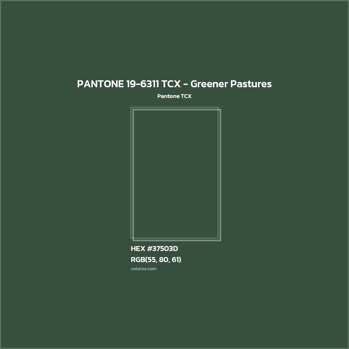 HEX #37503D PANTONE 19-6311 TCX - Greener Pastures CMS Pantone TCX - Color Code