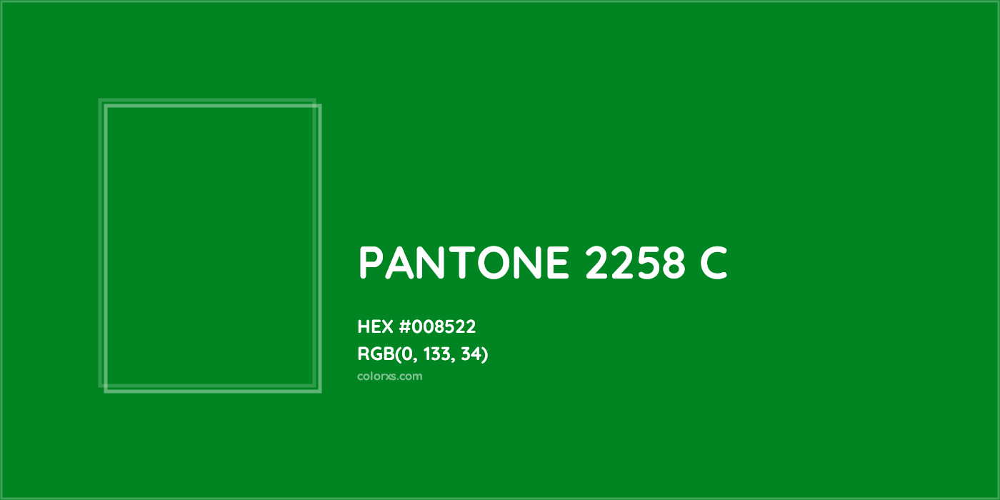 HEX #008522 PANTONE 2258 C CMS Pantone PMS - Color Code